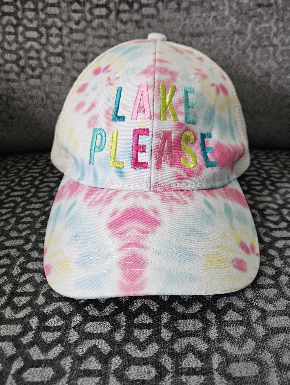 KATYdid Tie-Dye 'LAKE PLEASE' Embroidered Trucker Snap Back Hat
